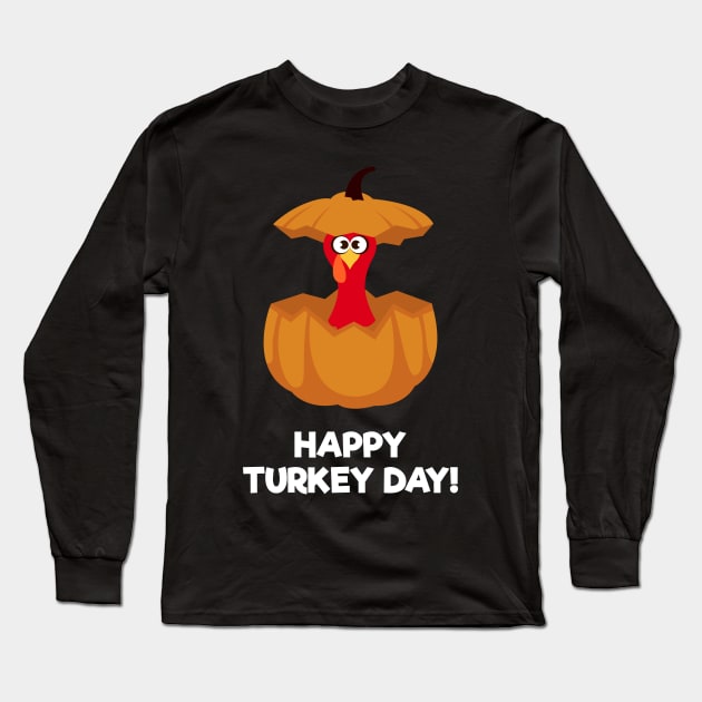 Happy Turkey Day With Turkey in The Pumpkin Long Sleeve T-Shirt by Dendisme_Art